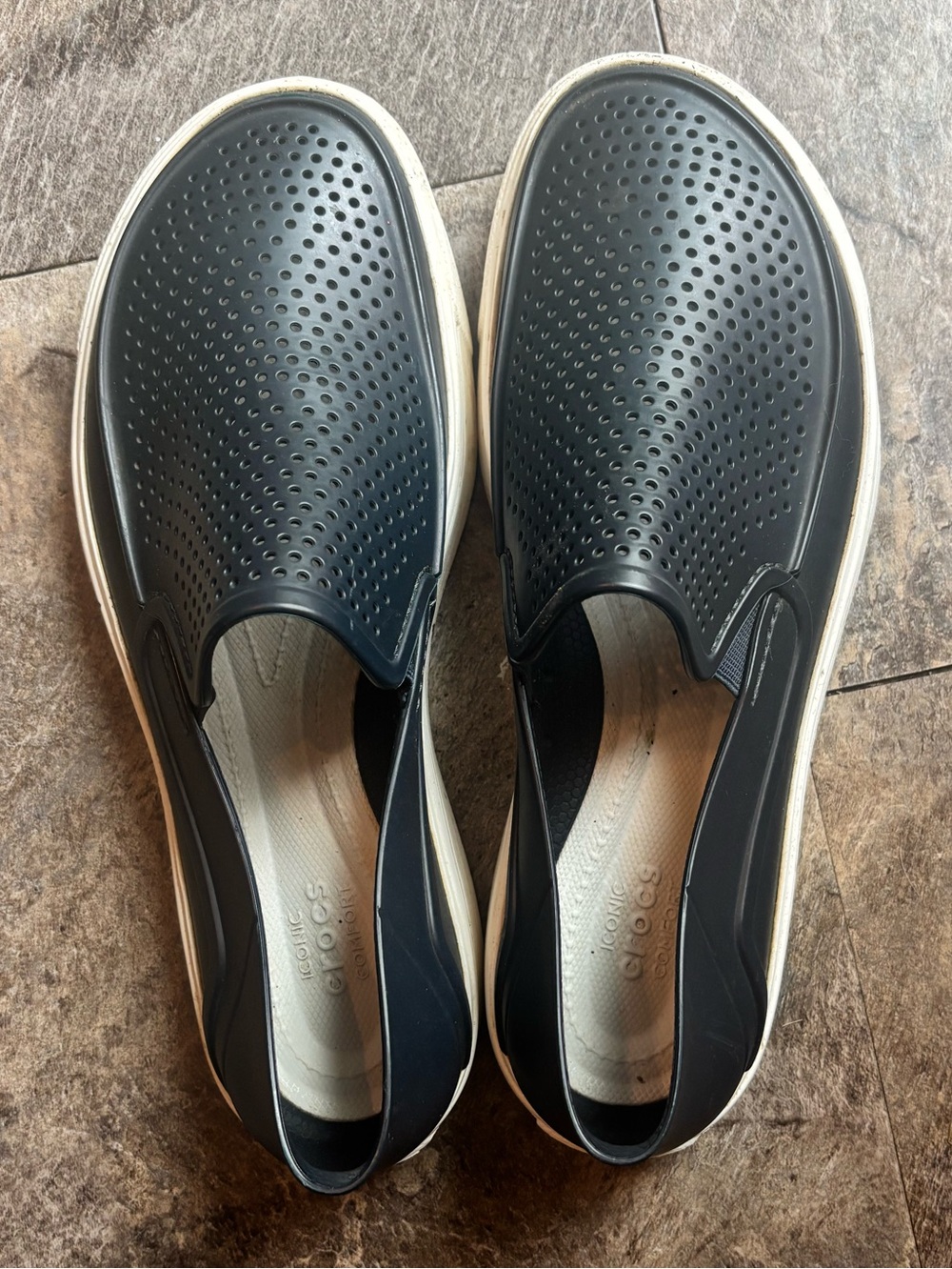 Crocs black and white loafer style